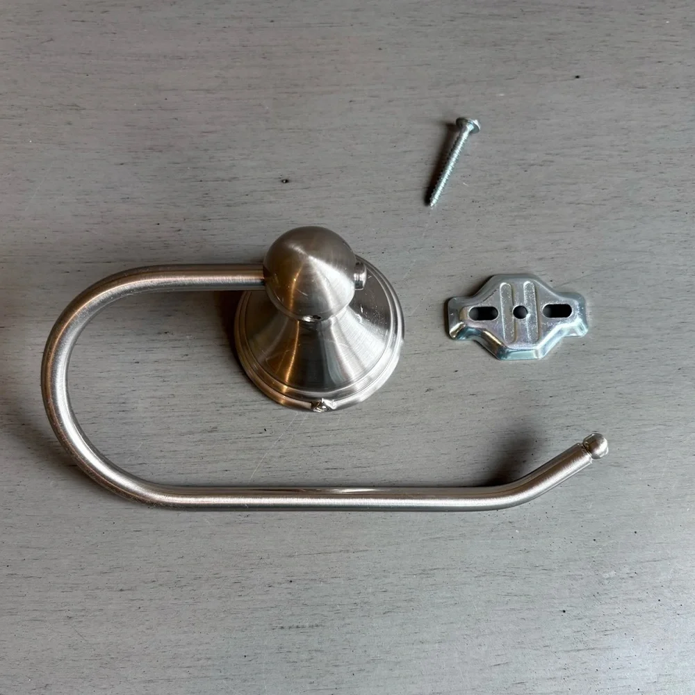 Silver Brushed Nickel Toilet Holder Open Arm Design With Mountings Hardware